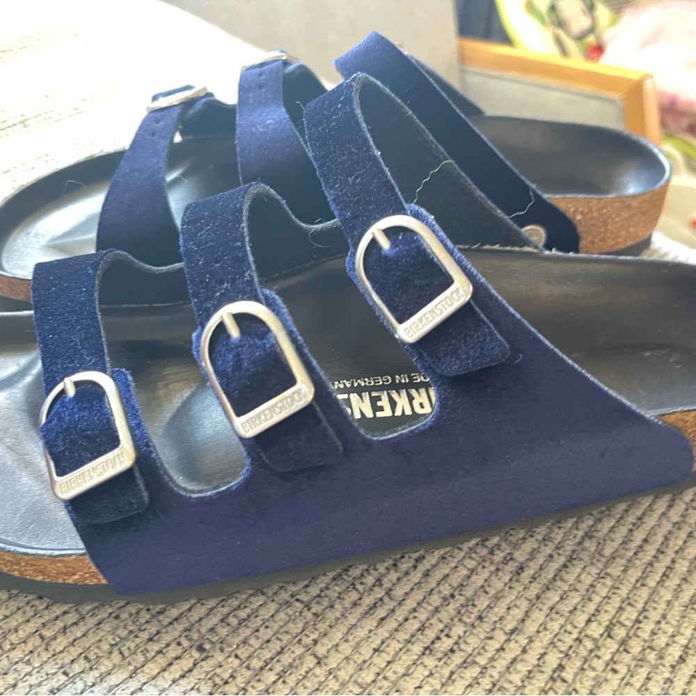 Birkenstock Midnight Blue Sandals with Silver Buckles